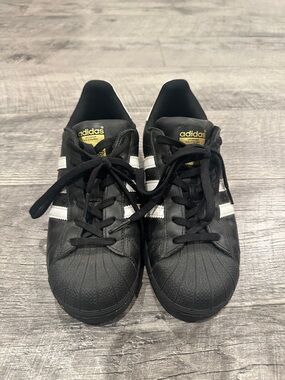 adidas Black and White Leather Shell-Toe Sneakers